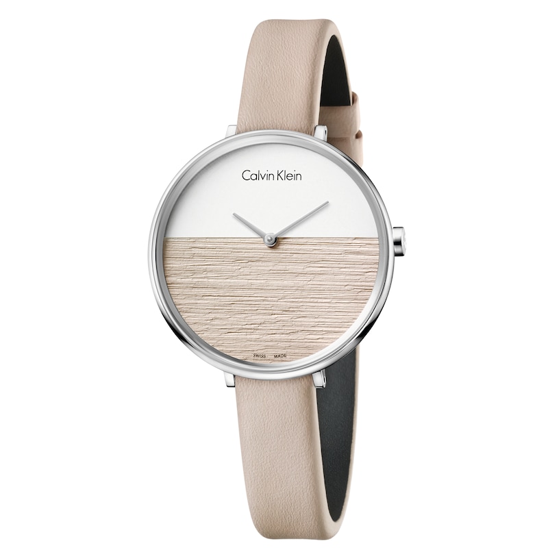 Calvin Klein Rise Ladies' Beige Leather Strap Watch
