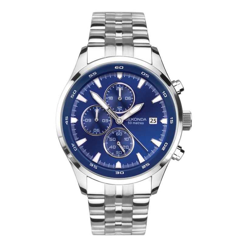 Sekonda Men's Dual-Time Blue Dial Stainless Steel Bracelet Watch