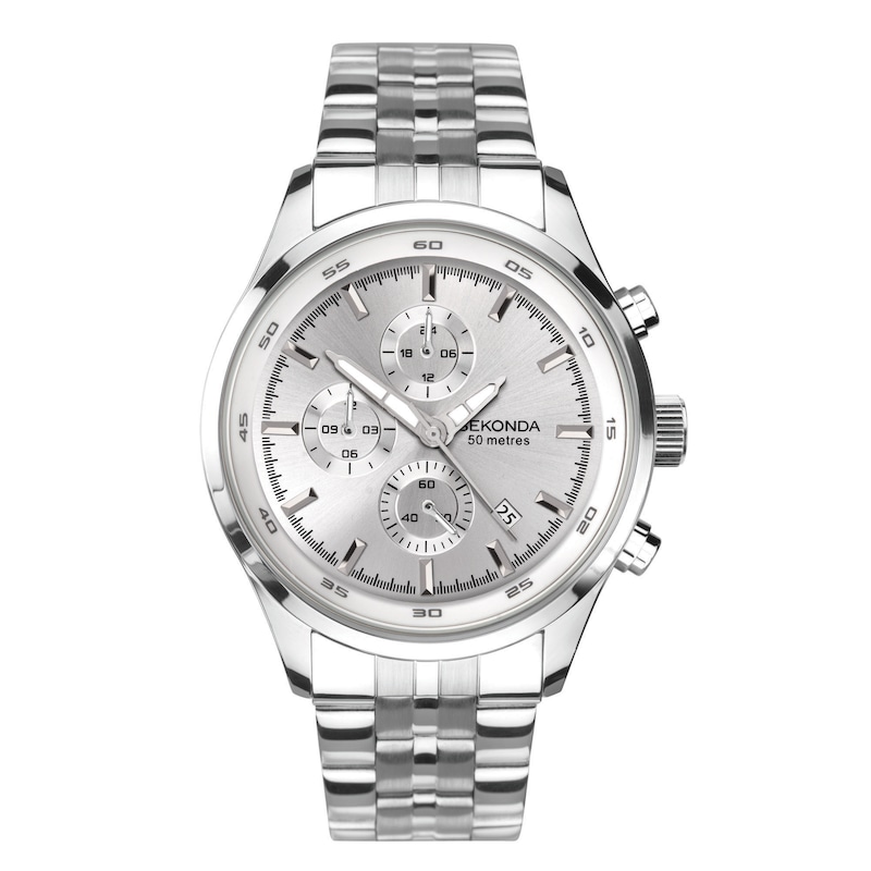 Sekonda Men's Dual-Time Silver Dial Stainless Steel Bracelet Watch