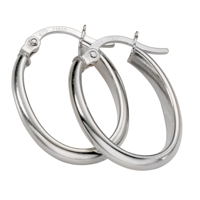 9ct White Gold Oval 16X11mm Hoop Earrings