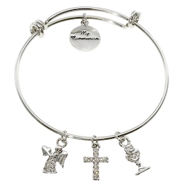 Cailin Stainless Steel Holy Communion Charm Expander Bangle