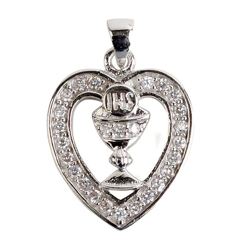 Cailin Silver Rhodium Plated Chalice Heart Pendant 15 Inch