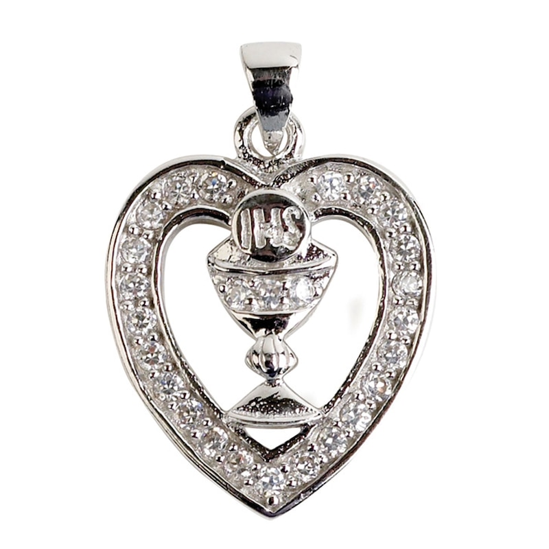 Main Image 1 of Cailin Sterling Silver Rhodium Plated Chalice Heart Pendant 15"