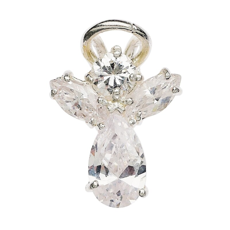 Cailin Silver Rhodium Plated Cz Angel Pendant 15 inches
