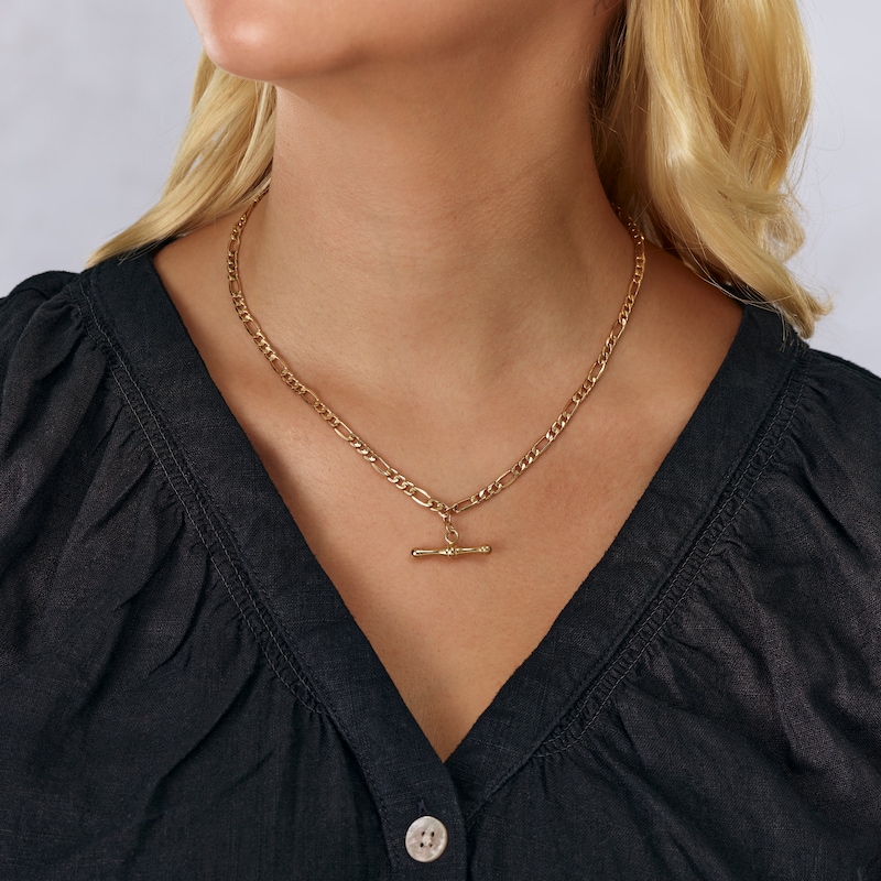 Main Image 2 of 9ct Yellow Gold 18" Figaro T-bar Necklace