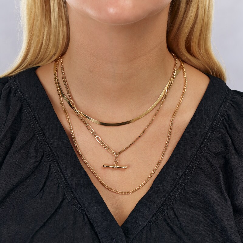 Main Image 3 of 9ct Yellow Gold 18" Figaro T-bar Necklace