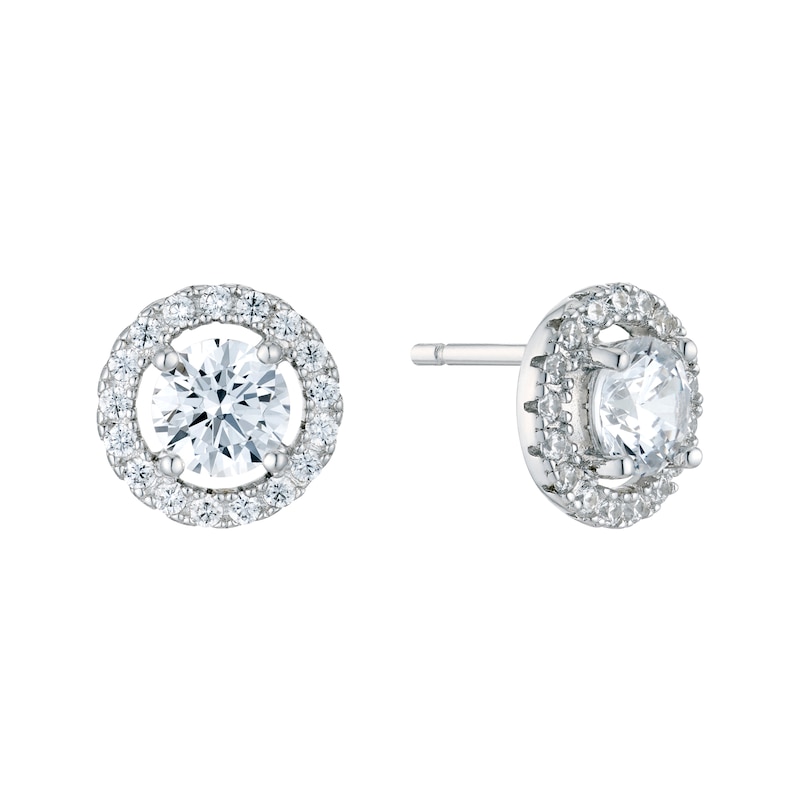 Main Image 1 of Sterling Silver Cubic Zirconia Halo Stud Earrings