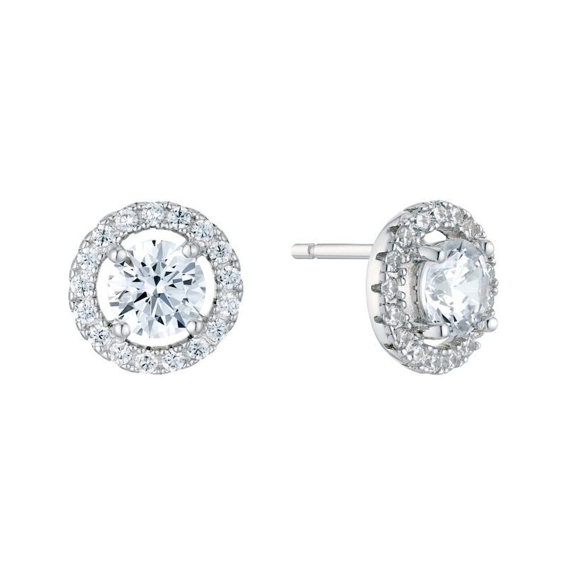 Silver Cubic Zirconia Halo Stud Earrings