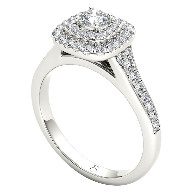 Main Image 2 of The Diamond Story 18ct White Gold Double Halo 0.50ct Total Diamond Ring