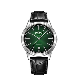 Rotary Cambridge Green Dial Black Leather Strap Watch