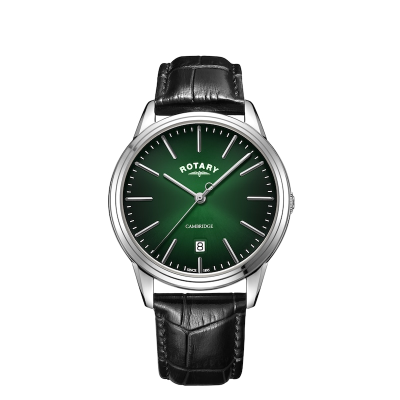 Main Image 1 of Rotary Cambridge Green Dial Black Leather Strap Watch