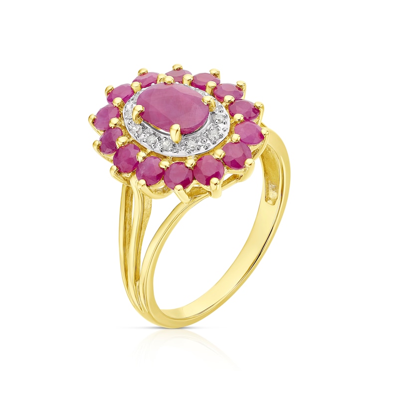 Main Image 2 of 9ct Yellow Gold Ruby & Diamond Double Halo Ring