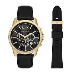 Armani Exchange Black Leather Strap Watch Gift Set