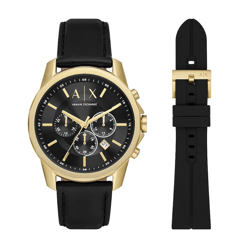 Main Image 1 of Armani Exchange Black Leather Strap Watch Gift Set