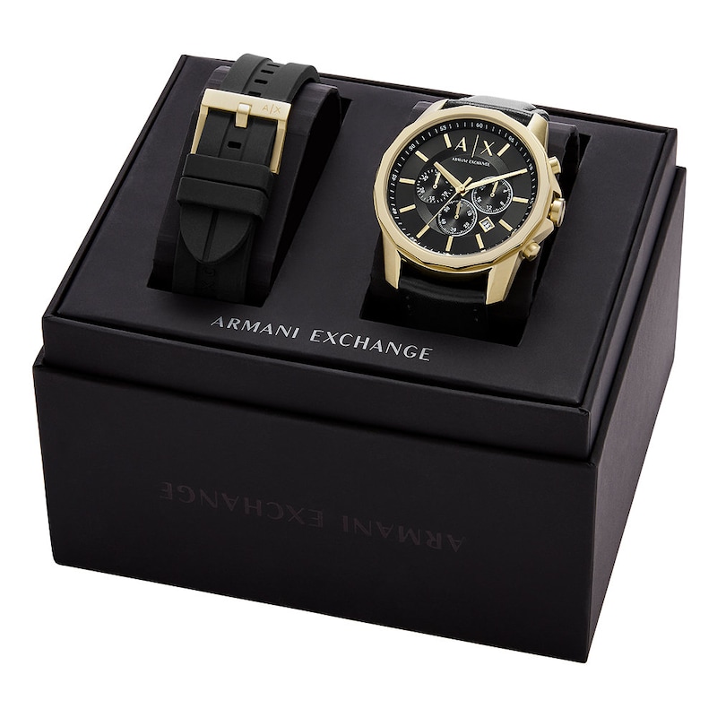 Armani Exchange Black Leather Strap Watch Gift Set | H.Samuel