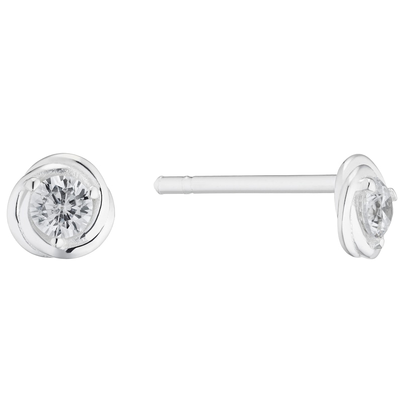 Main Image 1 of Sterling Silver Twisted Cubic Zirconia Stud Earrings