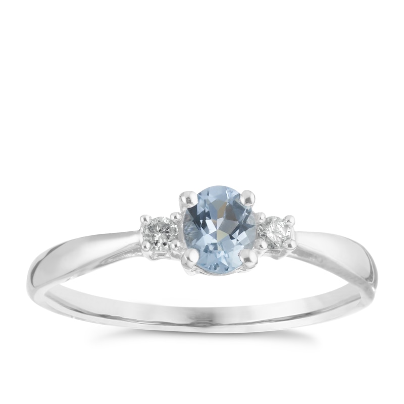 Main Image 1 of 9ct White Gold Aquamarine and Diamond Ring