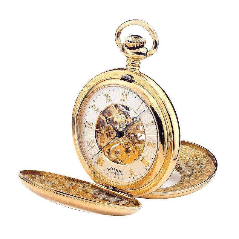 Rotary Men's Gold Plated Skeleton Pocket Watch