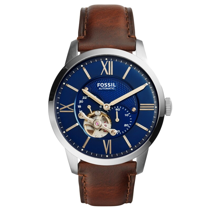 Main Image 1 of Fossil Men's Blue Open Heart Dial Brown Leather Strap Watch