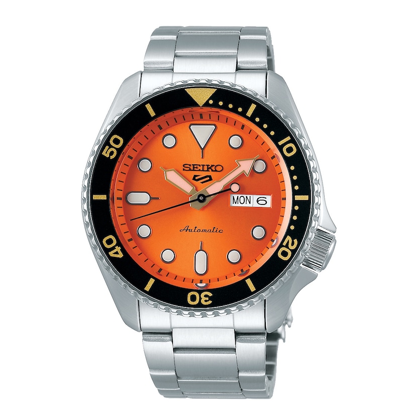 Seiko 5 Sports Men's Orange Dial Stainless Steel Bracelet Watch