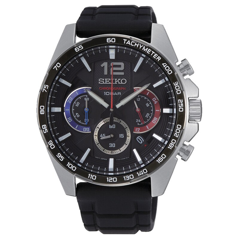 Seiko Chronograph Men's Black Silicone Strap Watch