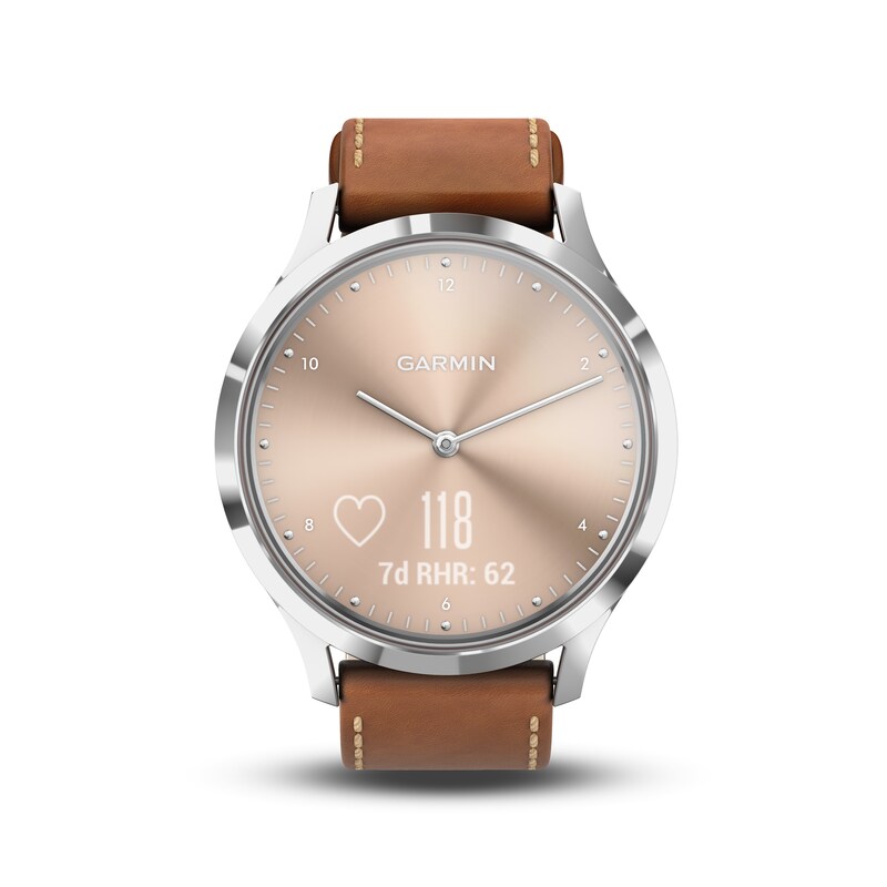 Main Image 1 of Garmin Vivomove HR Tan Leather Strap Hybrid Smartwatch