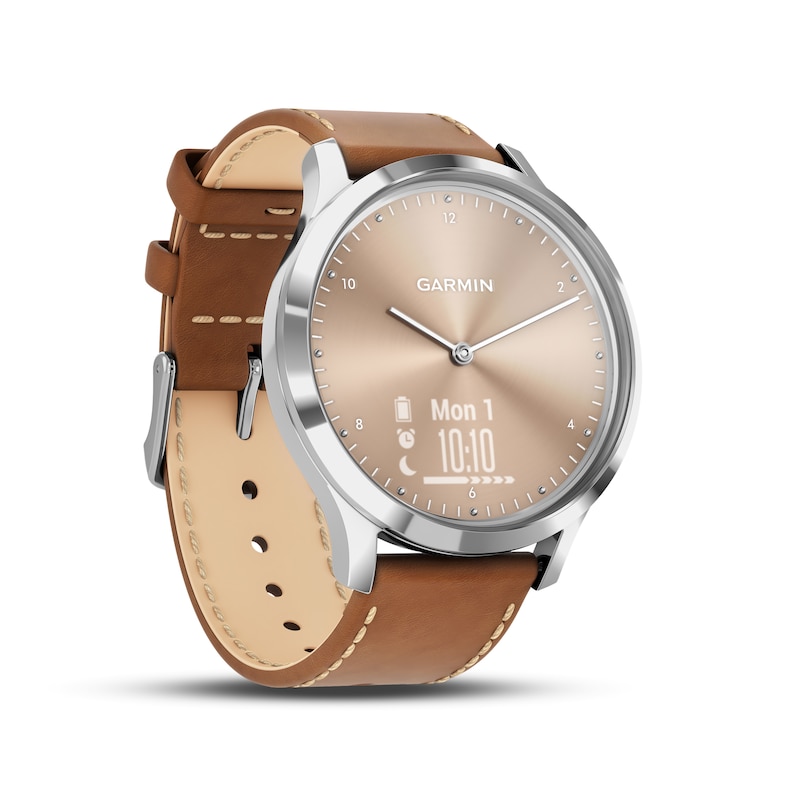 Main Image 2 of Garmin Vivomove HR Tan Leather Strap Hybrid Smartwatch