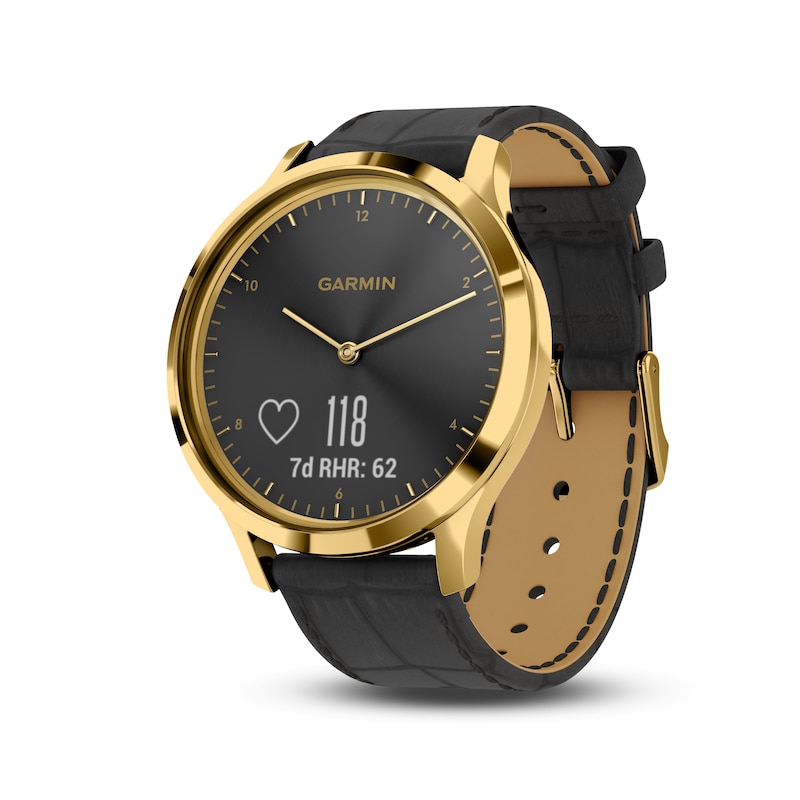 Main Image 9 of Garmin Vivomove HR Black Leather Strap Hybrid Smartwatch