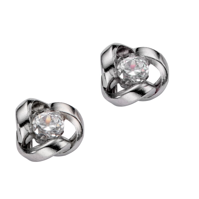 Main Image 1 of 9ct White Gold Cubic Zirconia Knot Stud Earrings
