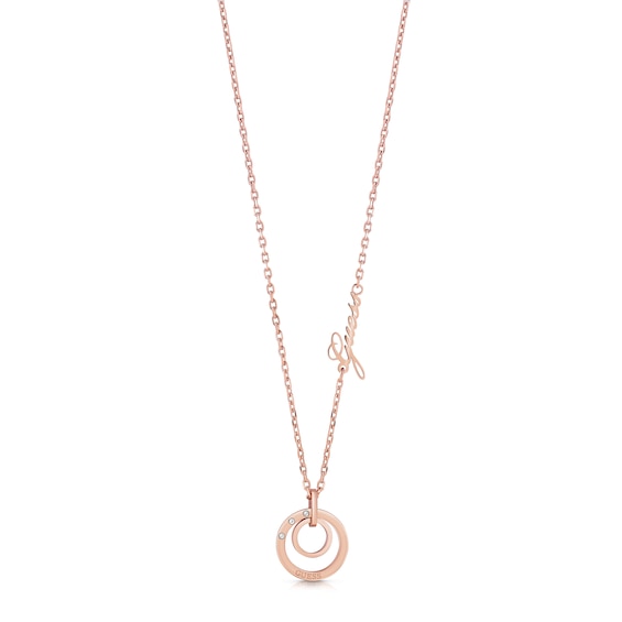 Guess Rose Gold Tone Crystal Circle Necklace
