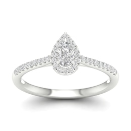 9ct White Gold 0.33ct Total Diamond Pear Cut Halo Ring