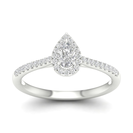 Engagement Ring 9ct White Gold Pear Cut Halo 0.33ct Diamond Ring