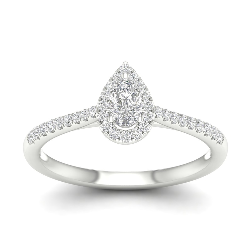 9ct White Gold 0.33ct Total Diamond Pear Cut Halo Ring