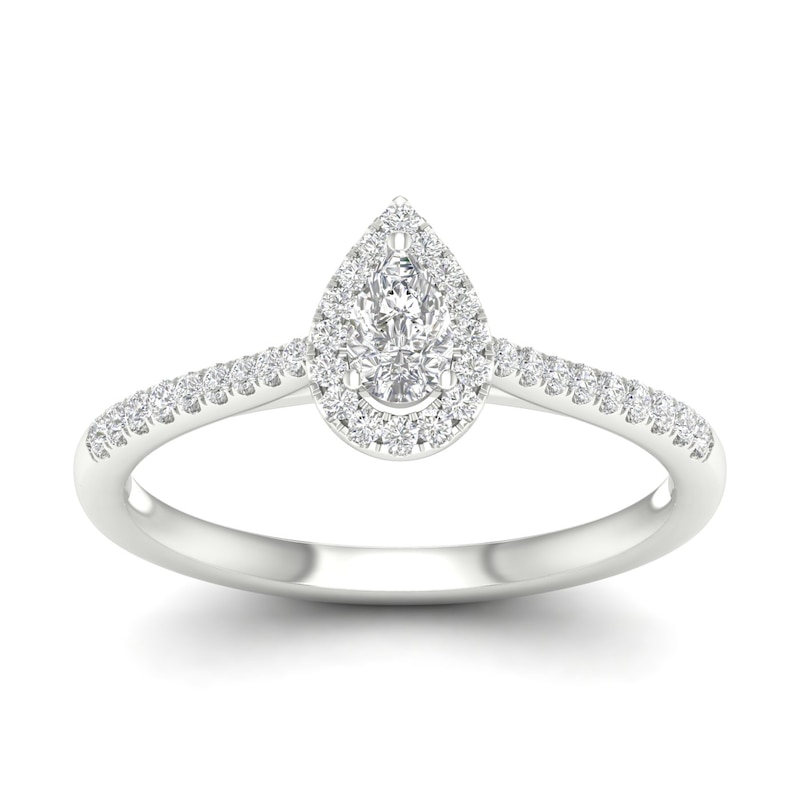 Main Image 1 of 9ct White Gold 0.33ct Total Diamond Pear Cut Halo Ring