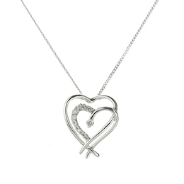 9ct White Gold Diamond Double Heart Pendant