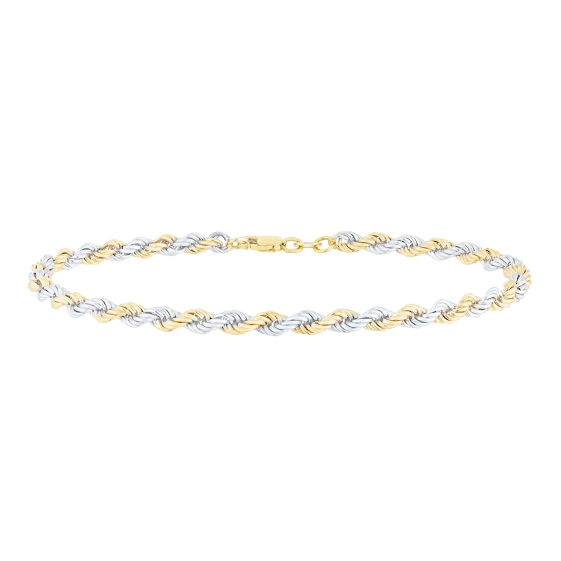 Main Image 2 of 9ct Yellow & White Gold 8" Rope Chain Bracelet