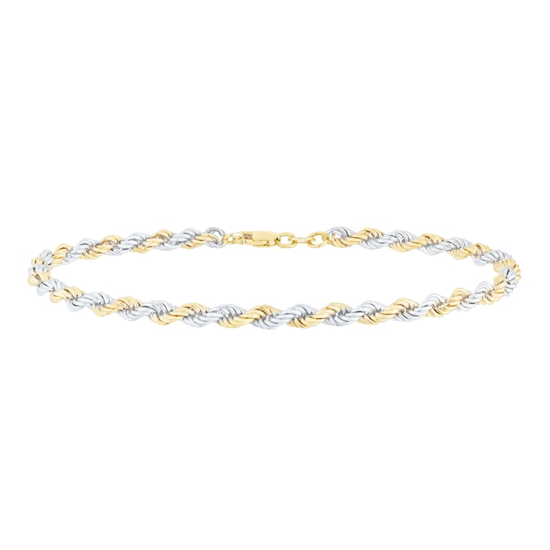 9ct Yellow & White Gold 8 Inch Rope Chain Bracelet