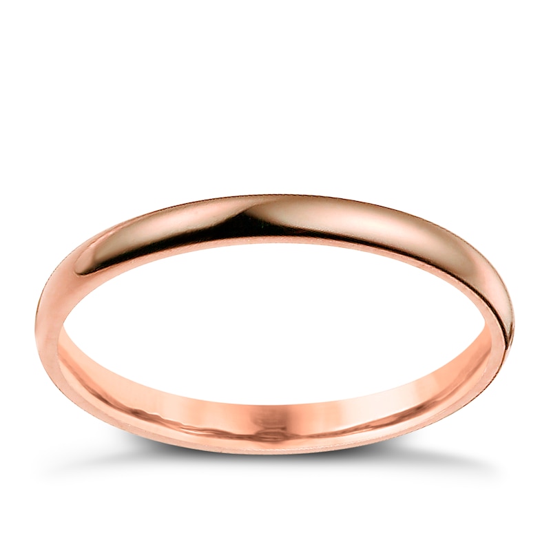 9ct Rose Gold 2mm Heavy D Shape Ring