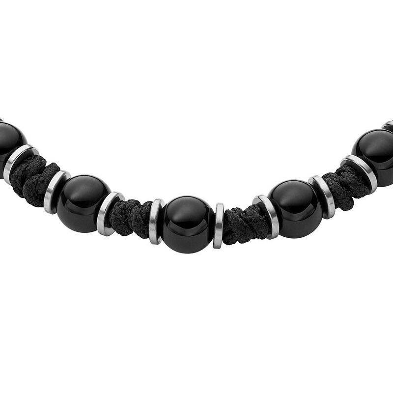 Fossil Casual Men's Black Onyx Beaded Bracelet