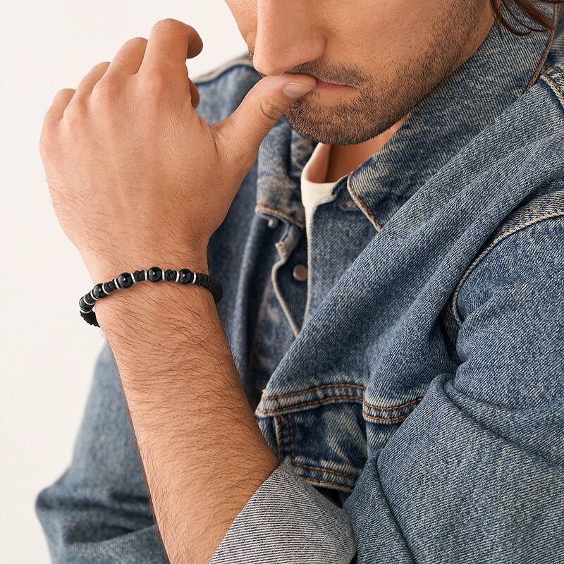 Fossil Casual Men's Black Onyx Beaded Bracelet