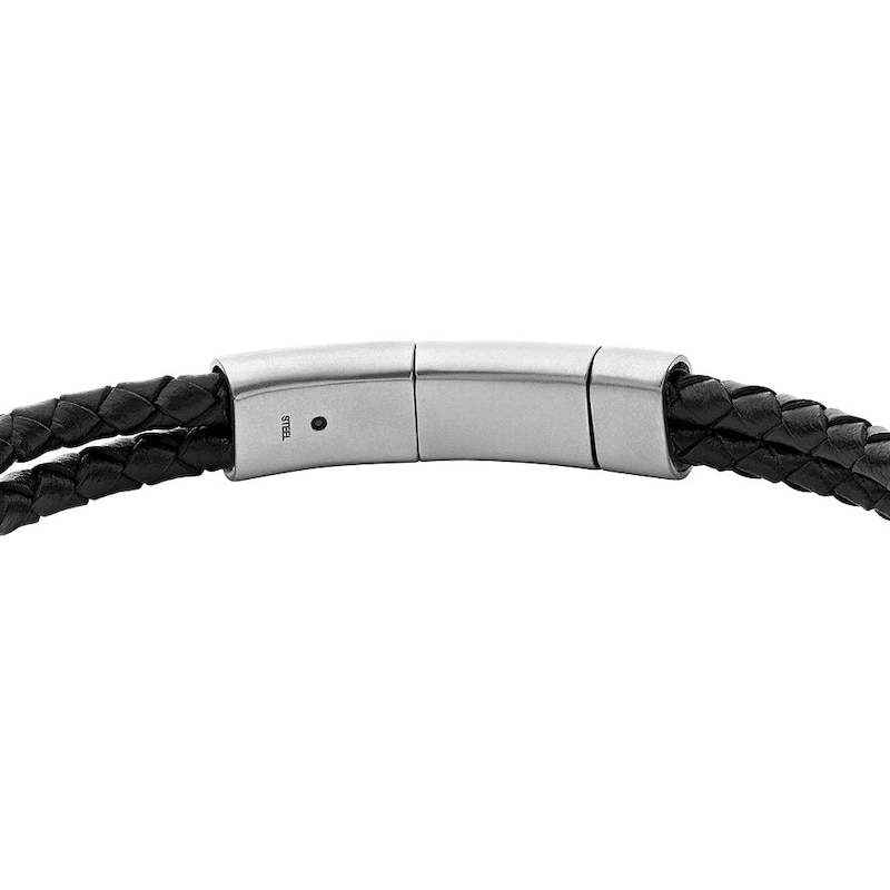 Main Image 3 of Fossil Heritage Men's D Link Black Leather Bracelet