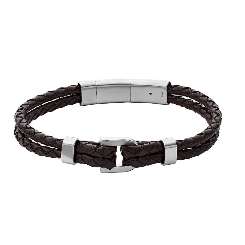 Fossil Heritage Men's D Link Brown Leather Bracelet