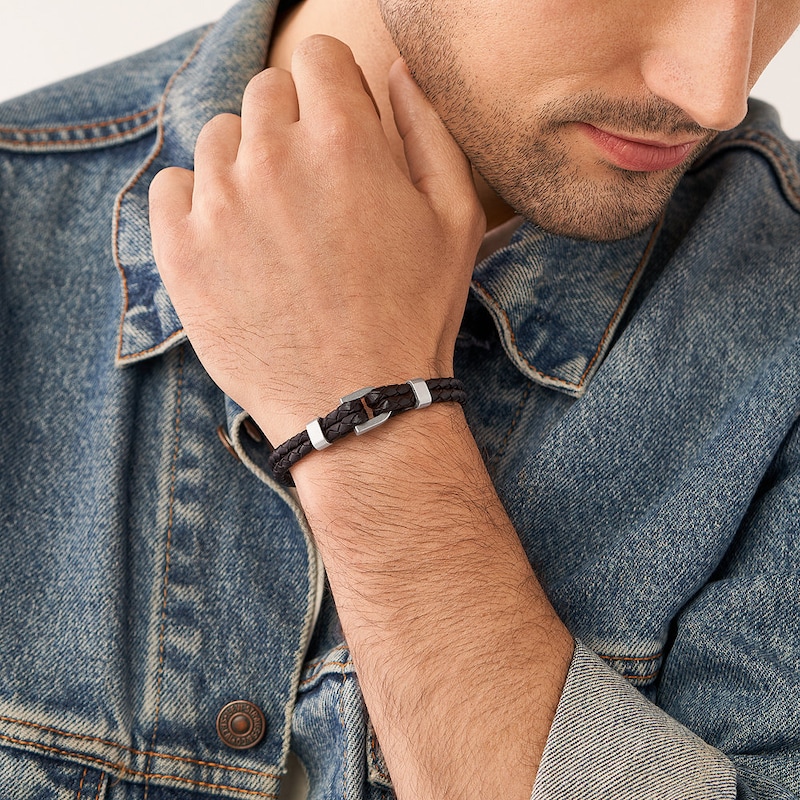 Main Image 4 of Fossil Heritage Men's D Link Brown Leather Bracelet