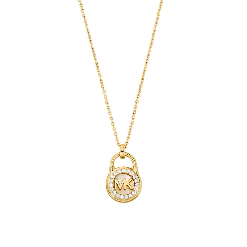 Michael Kors 14ct Gold Plated MOP Silver Lock Pendant