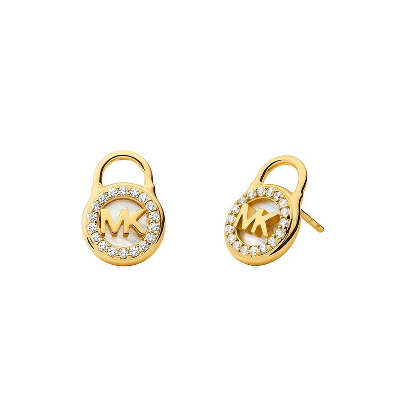 Michael Kors Silvertone Logo Padlock Stud Earrings in Metallic