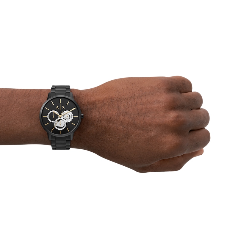 Armani Exchange Men's Open Heart Dial Black Stainless Steel Bracelet Watch