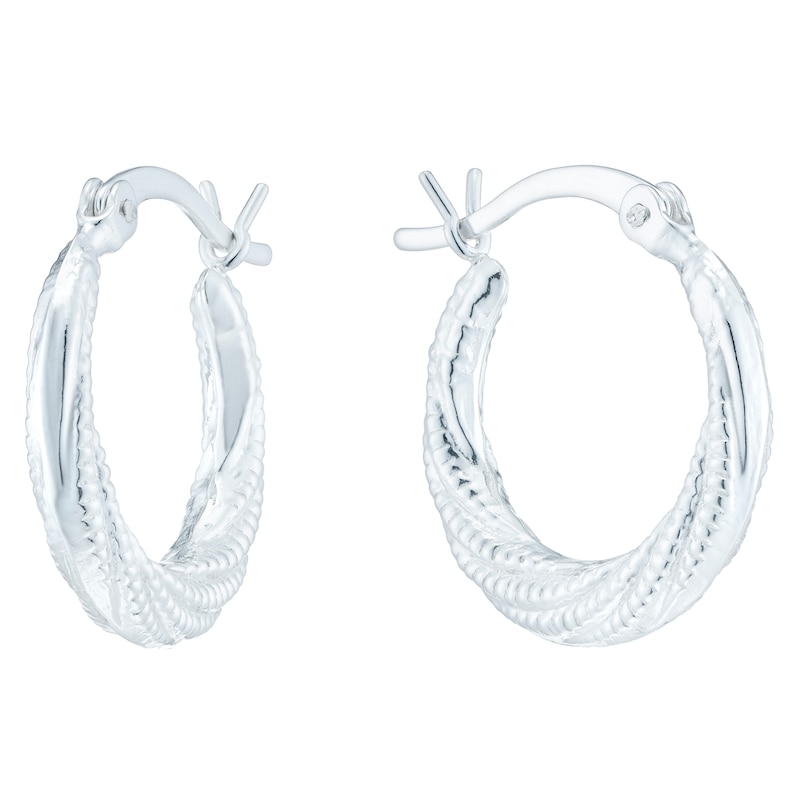 Main Image 1 of Sterling Silver Twisted Bead Hoop Earrings