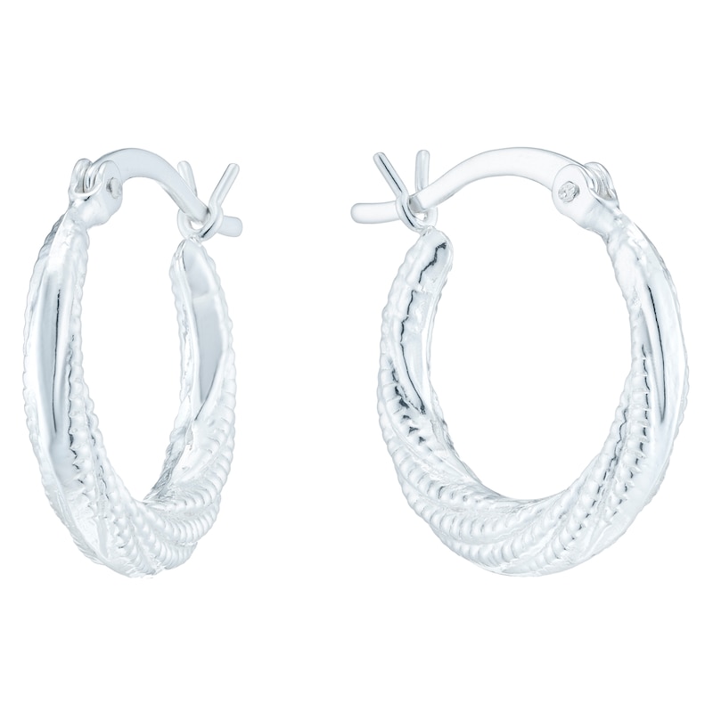 Sterling Silver Twisted Bead Hoop Earrings