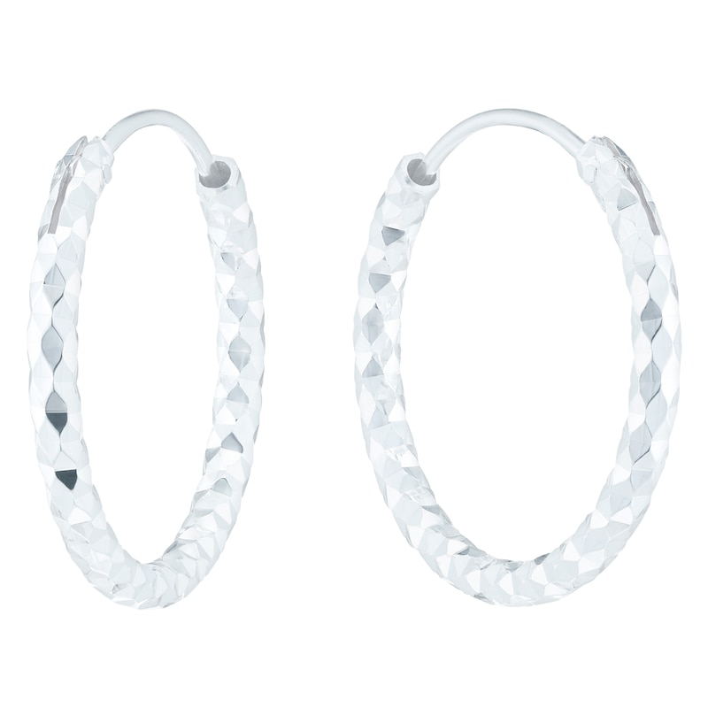 Main Image 1 of Sterling Silver Diamond Cut 18mm Sleeper Earrings