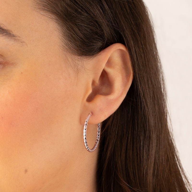 Main Image 2 of Sterling Silver Diamond Cut 18mm Sleeper Earrings